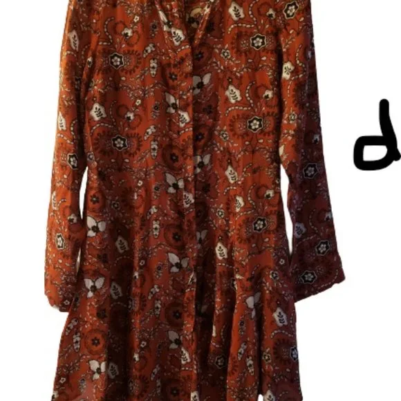Randi Long-Sleeve Floral Silk Women's Shirtdress, Henna/Black/White Size: 8 - Picture 6 of 8